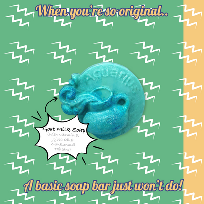An aquarius goat milk soap in turquoise with shimmer
