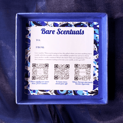 Bare Scentuals Candle Gift Set Product Lid Description with Hamper details and gift card