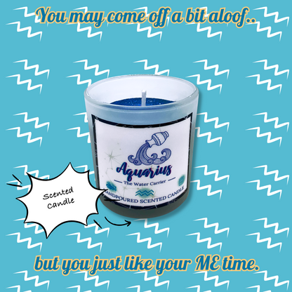 Scented Aquarius candle with the modalities, elements and zodiac sign